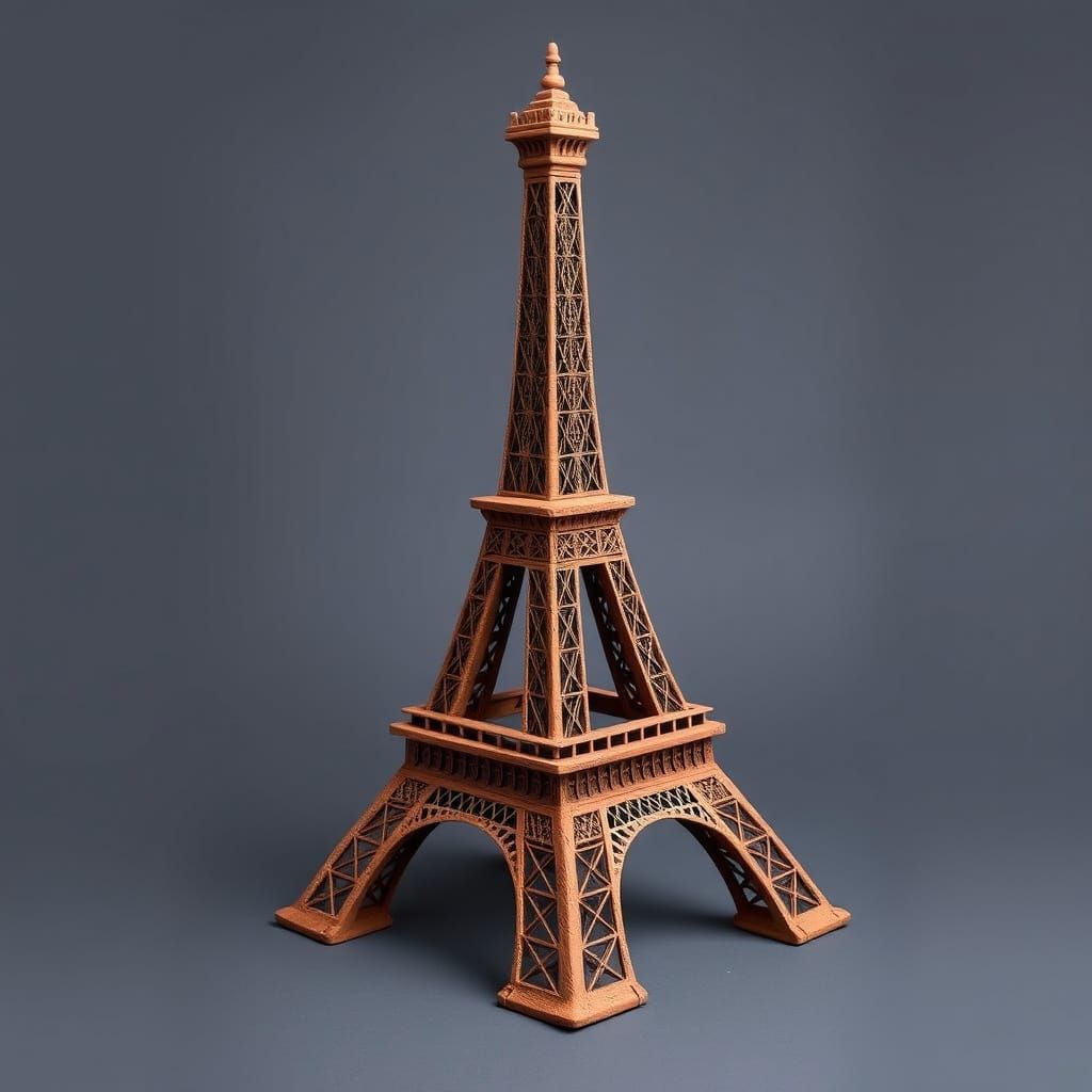 Terracotta Eiffel Tower Sculpture with Intricate Details