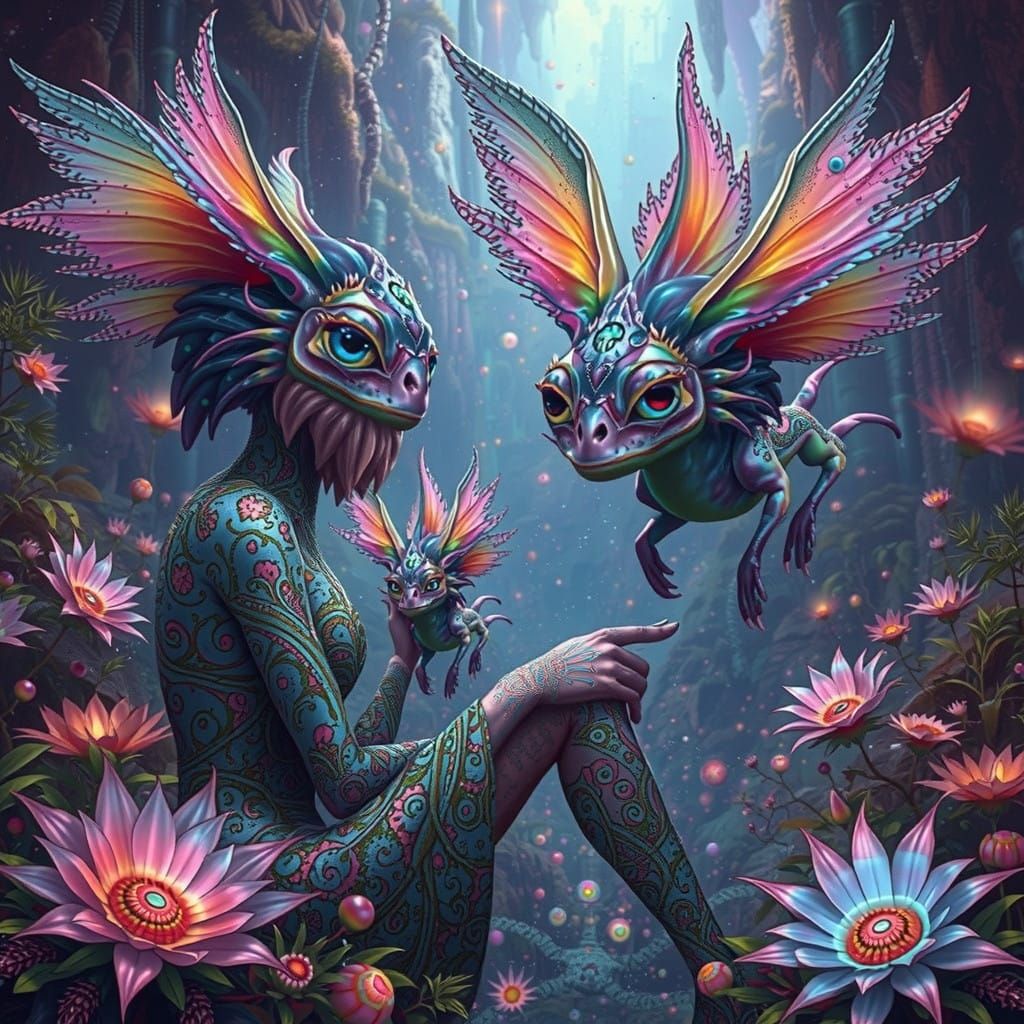 Whimsical Glowing Biome Creatures in Iridescent Dance