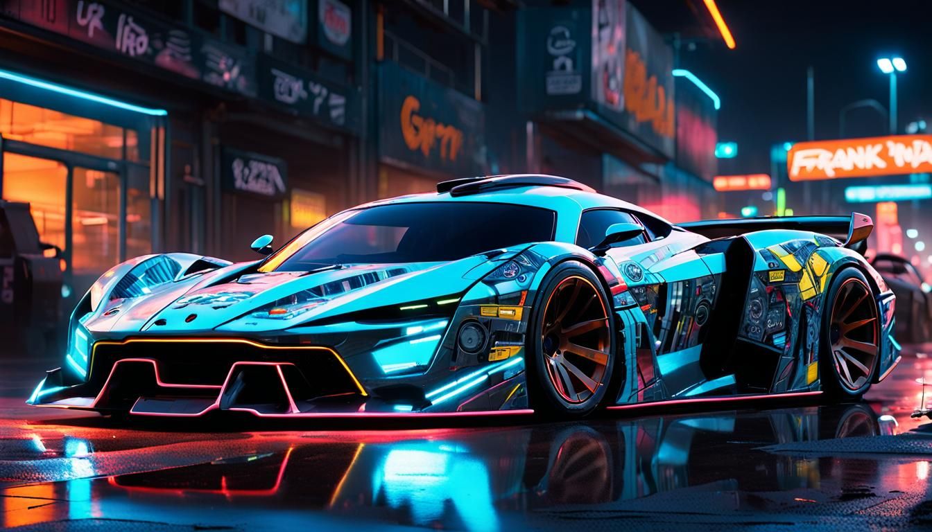 Cyberpunk Hypercar Concept Art at Night