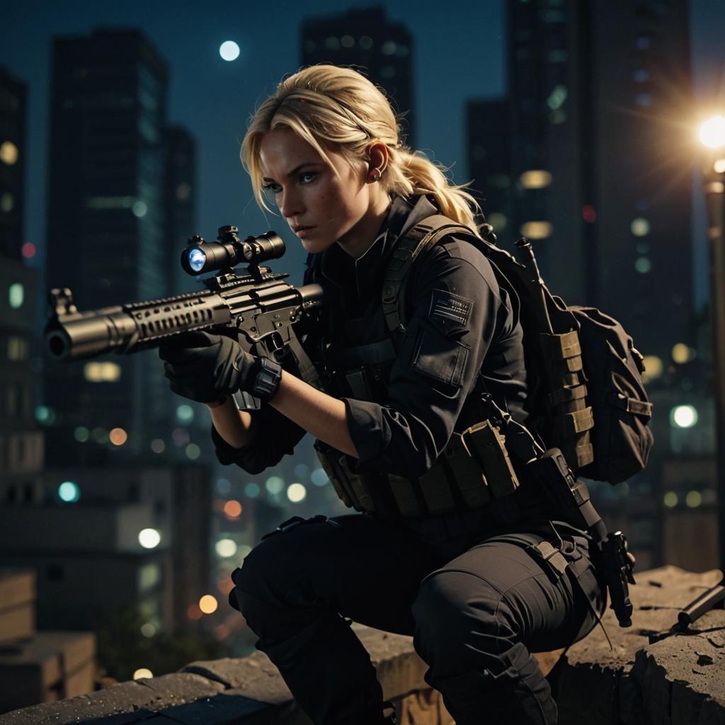 Female Sniper at Night in Tactical Realism