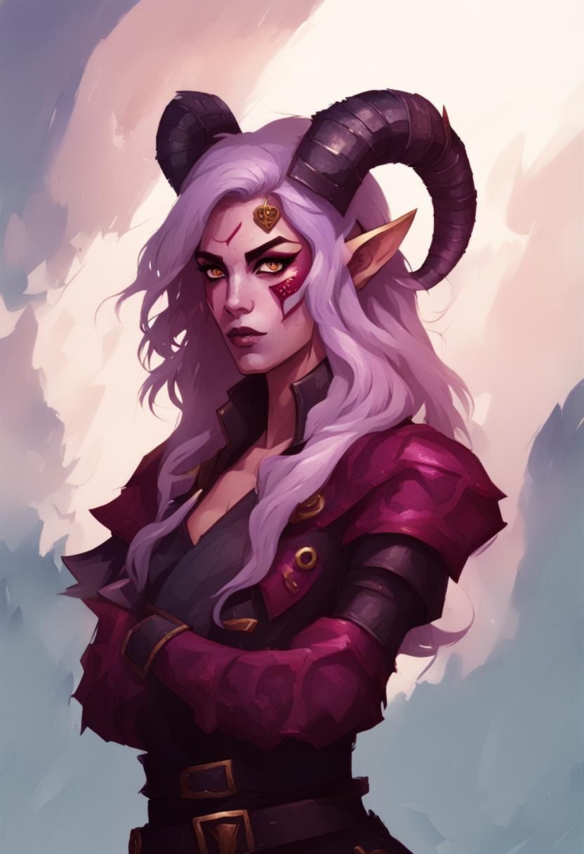 Purple-Skinned Tiefling Pirate Warrior