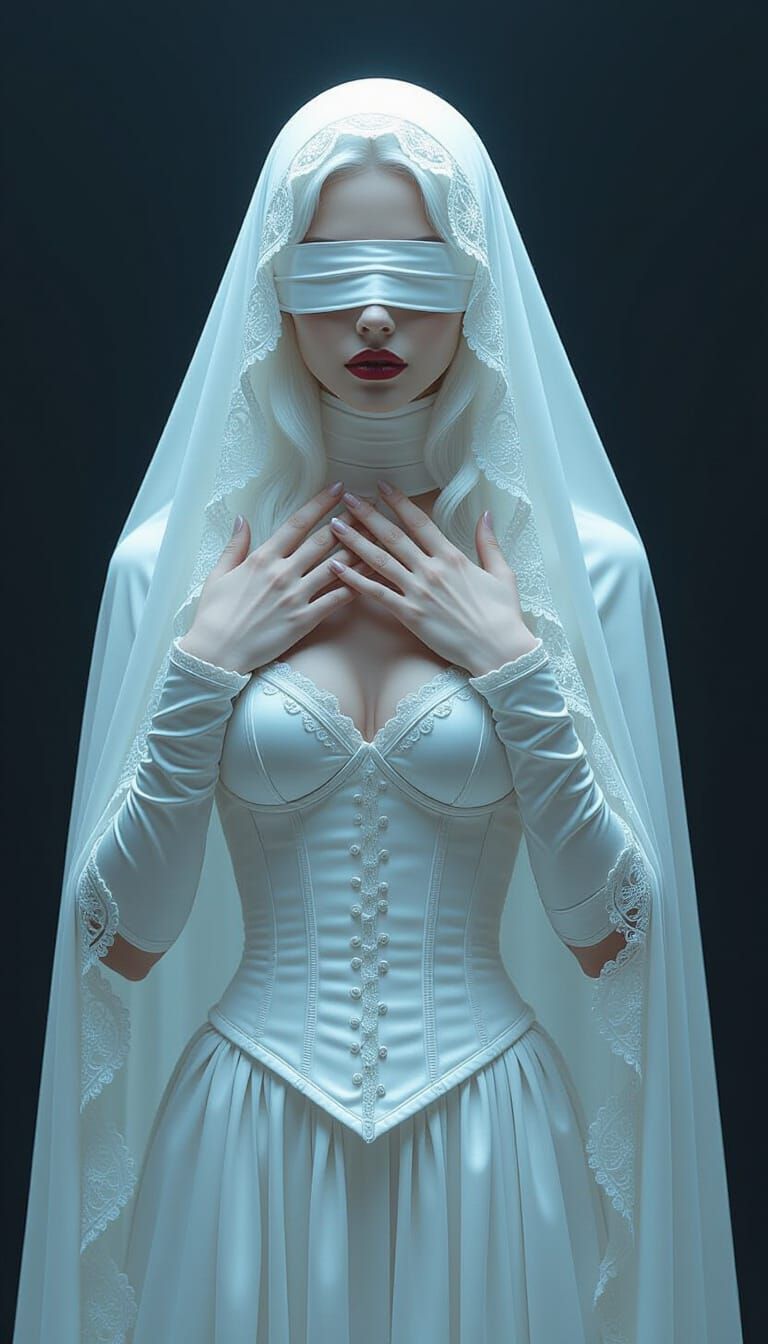 Ethereal Woman with Silver Lace Blindfold