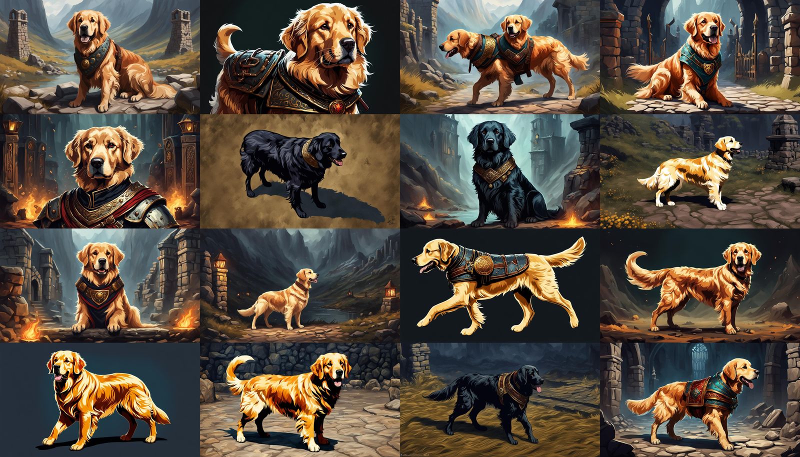 Golden retriever in the style of Baldur's Gate 3