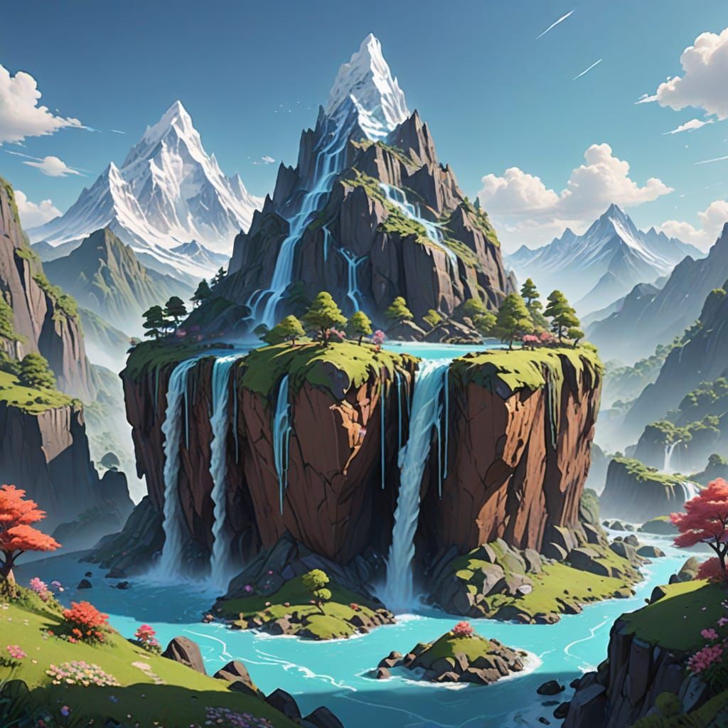 Whimsical Cake Mountain Landscape in 3D Anime Style