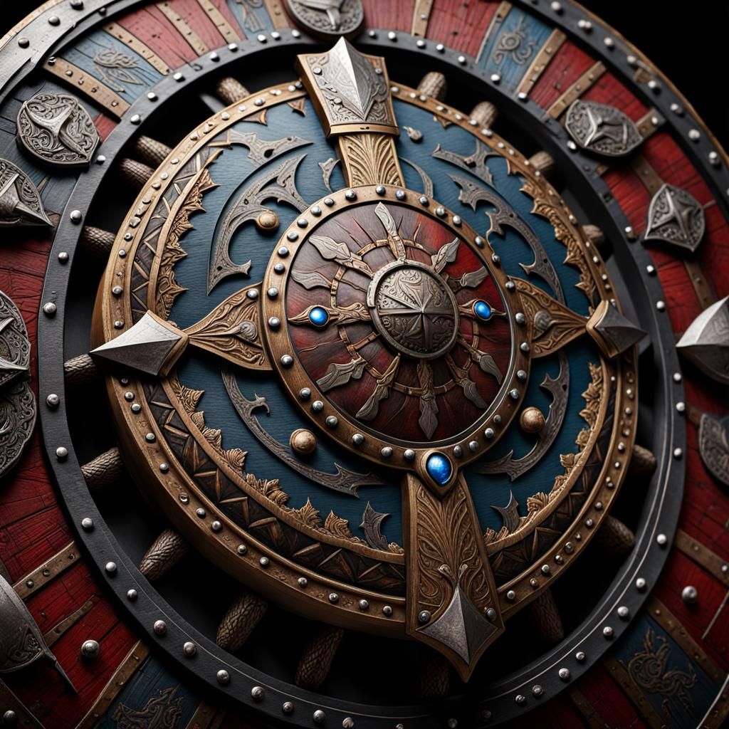 Detailed Viking Warrior Shield with Intricate Heraldry