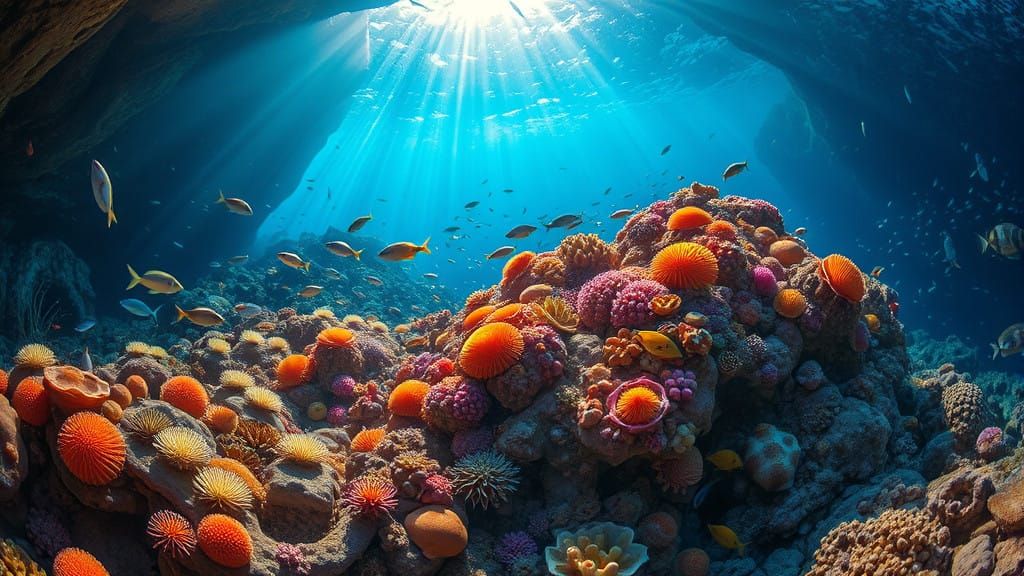 Vibrant Underwater Scene with Diverse Marine Life
