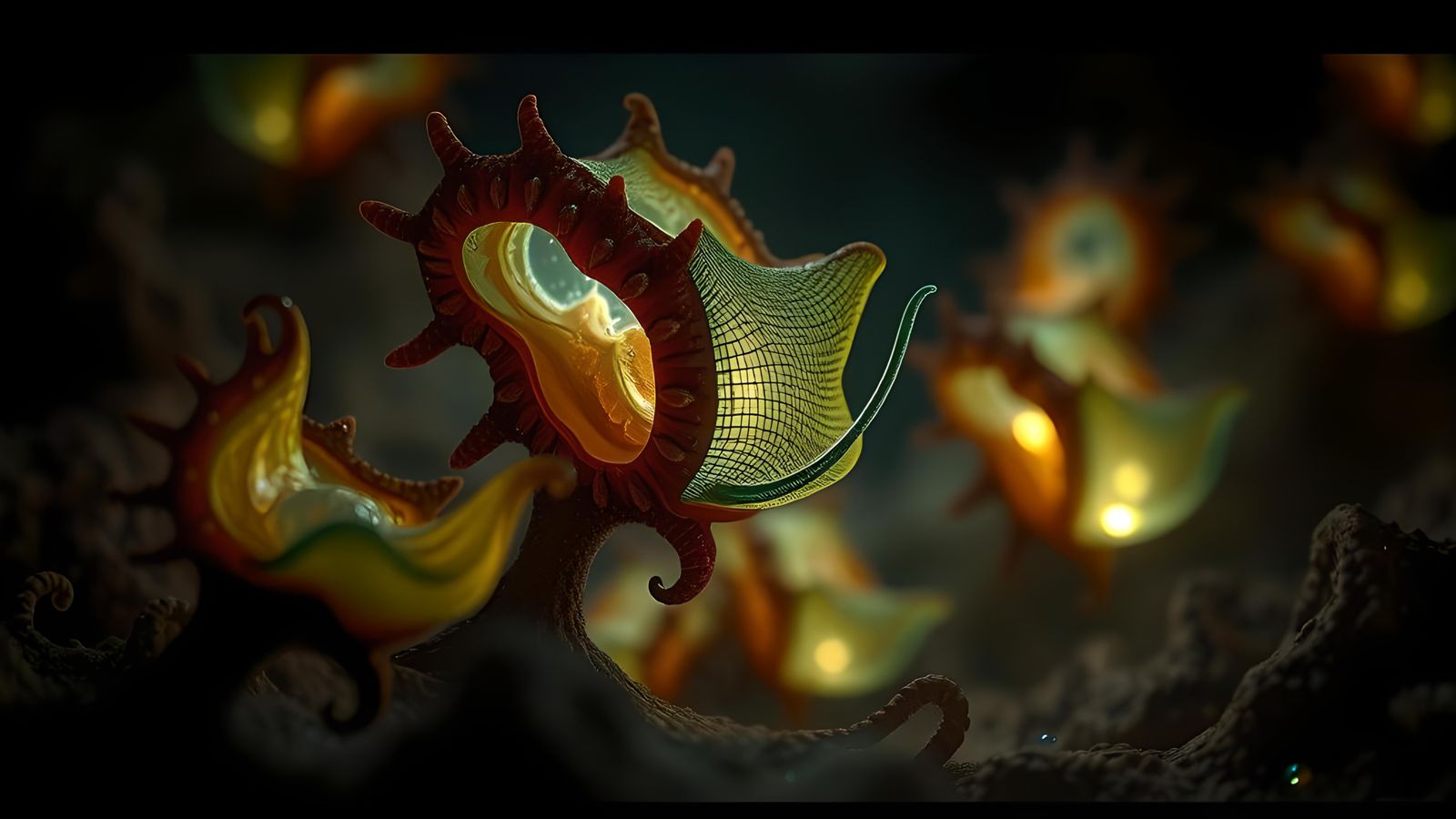 Grotesque Bioluminescent Alien Plant Life in Hyper-Realism