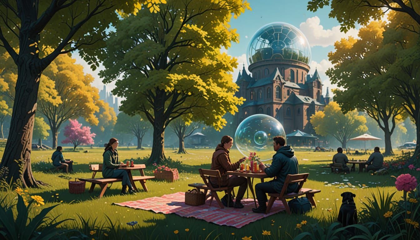 Serenely Elegant Solarpunk Picnic Amidst Vibrant Nature
