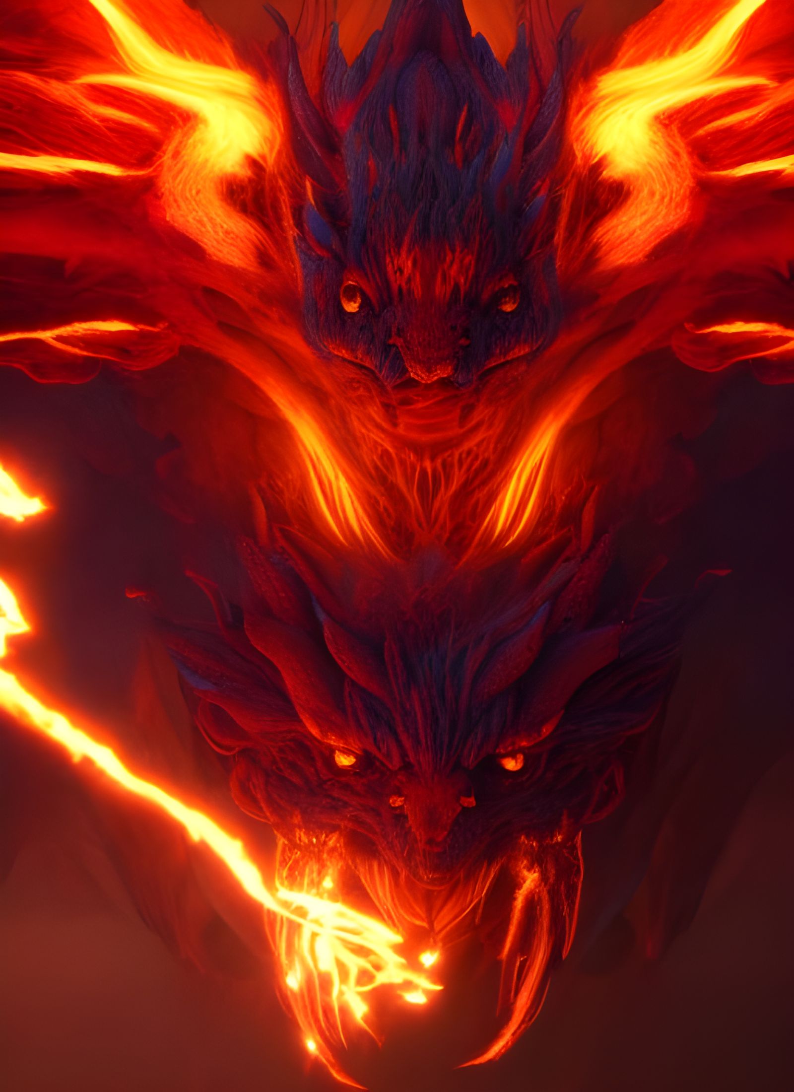 Fiery Winged Balrog Demon Portrait in 8k