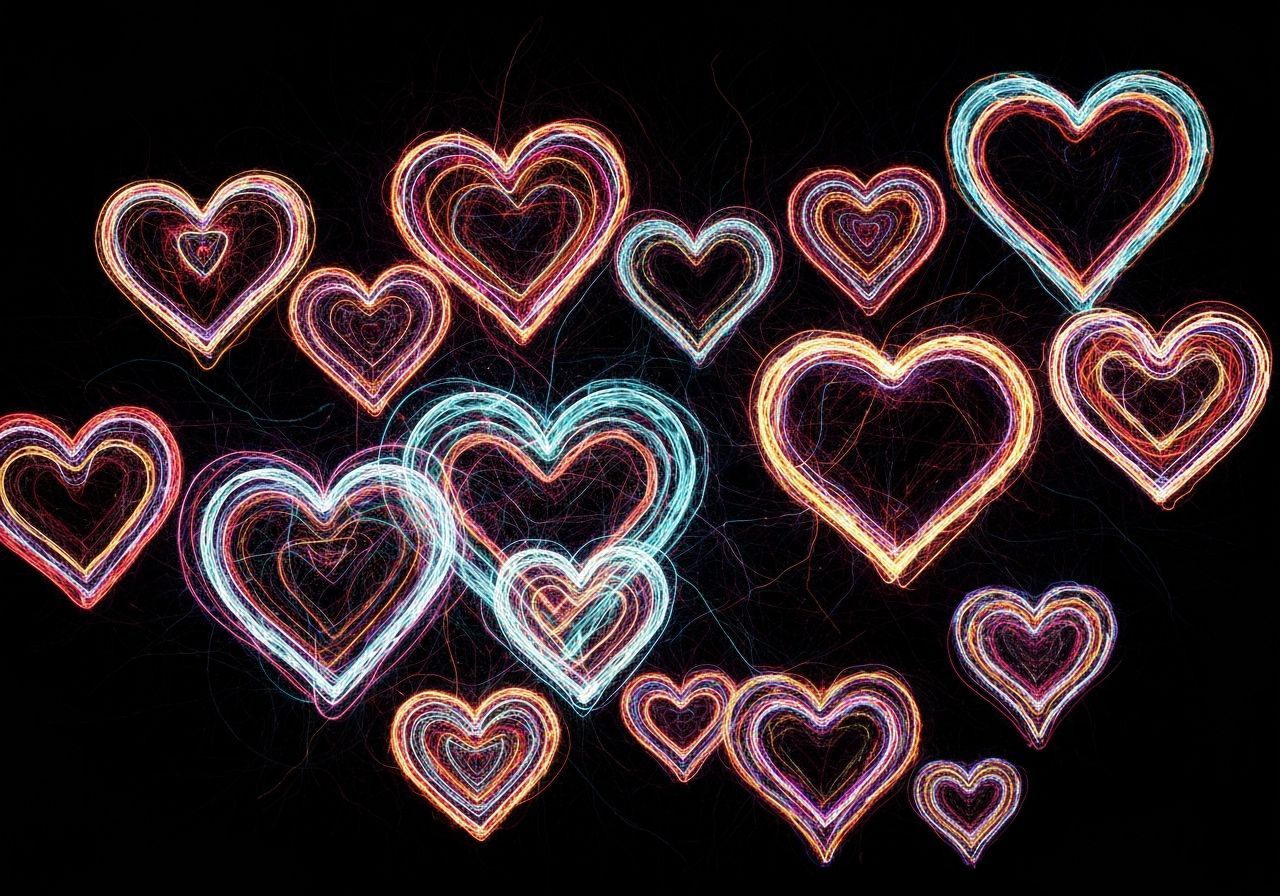 Glowing Neon Hearts in a Dynamic Pop Art Style