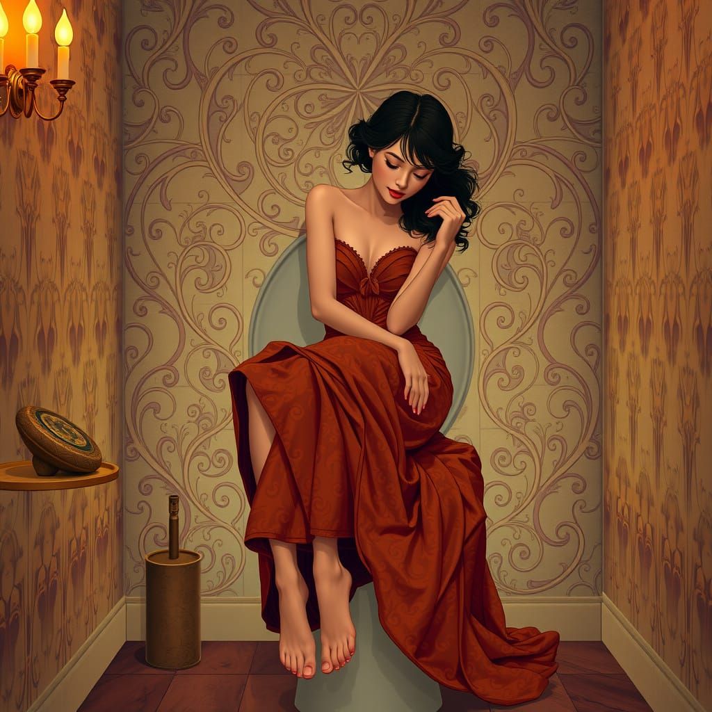 Elegant Toilet Scene in Art Nouveau Style