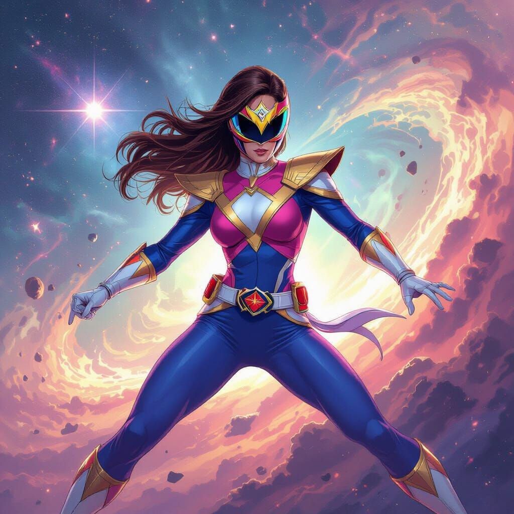Female Power Ranger in Cosmic Battle Pose
