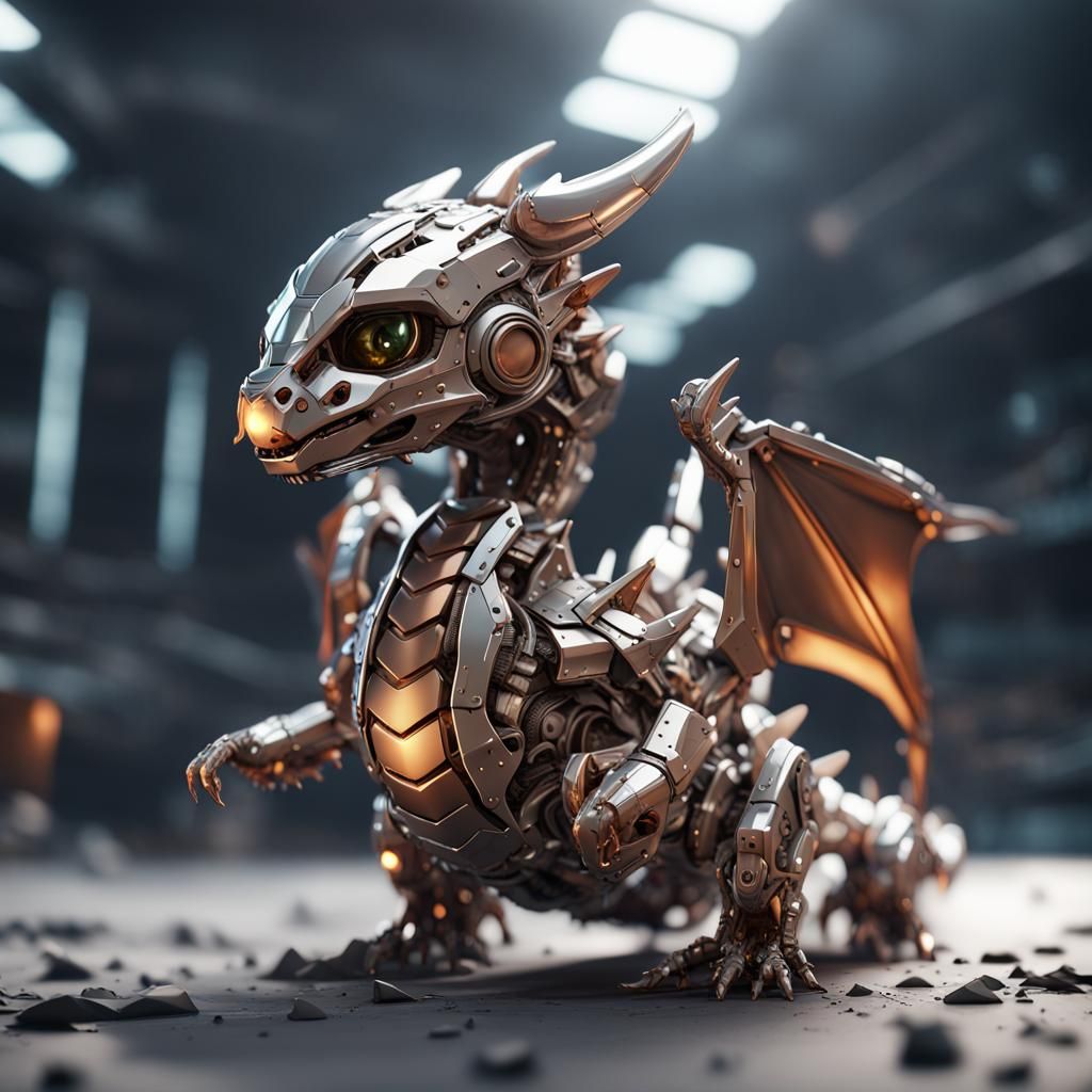 Futuristic Baby Dragon with Intricate Mech Details