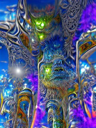 Psychedelic Demon in Electric Fractal Landscape