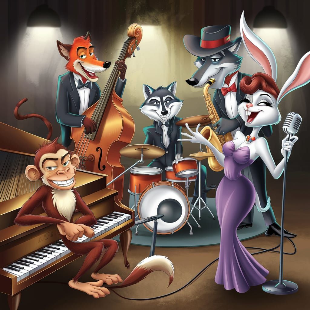 Animated Jazz Band with Animal Musicians