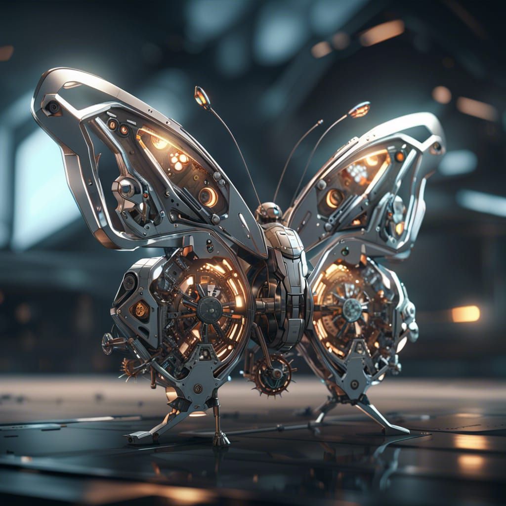 Futuristic Mechanical Butterfly in Sci-Fi Style