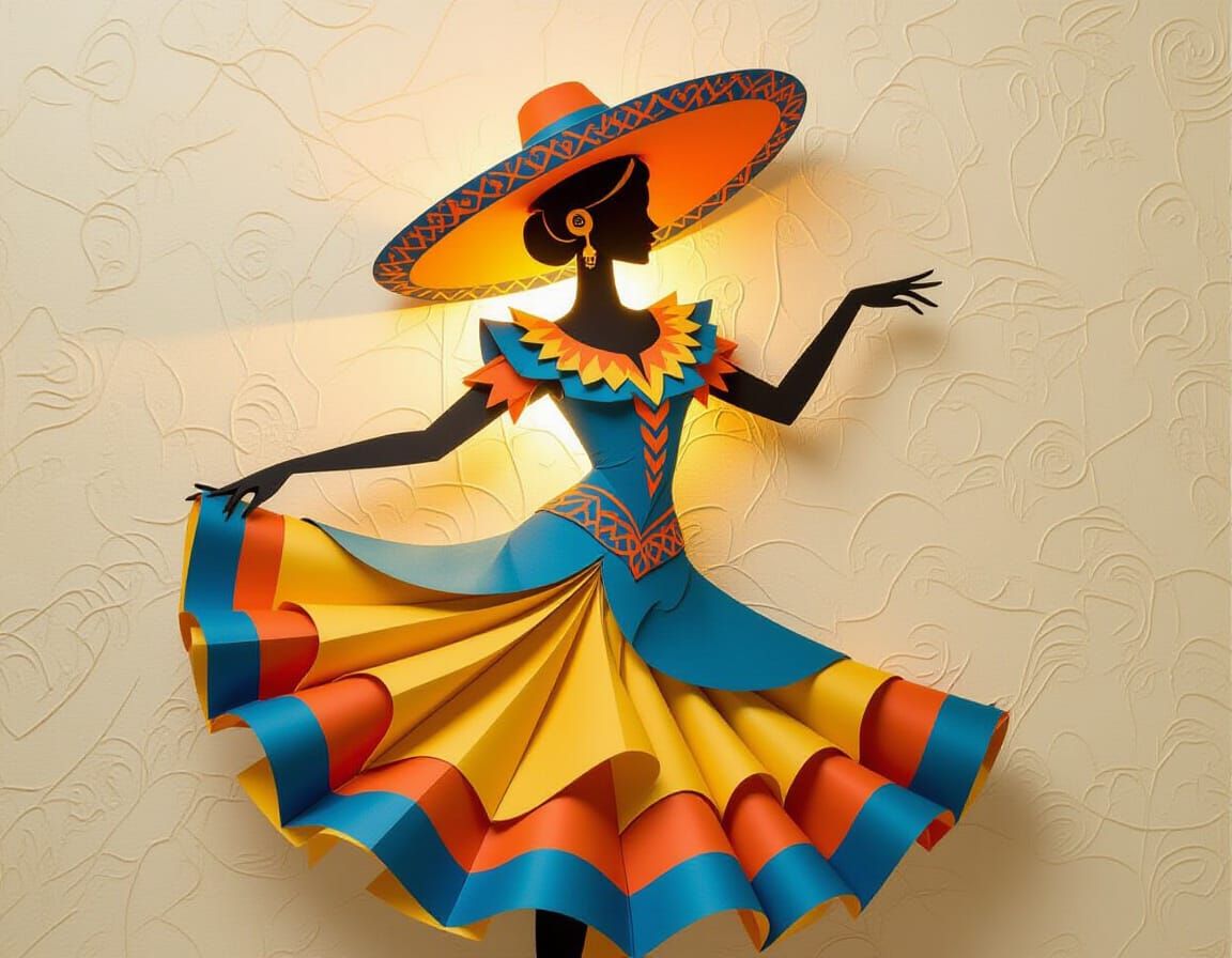 Flamenco Dancer Paper Sculpture in Origami Style