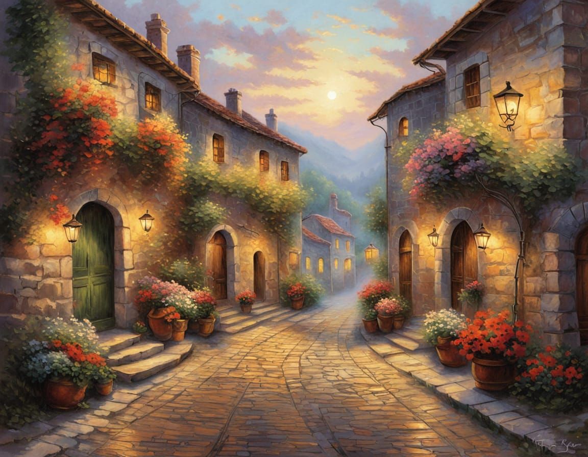 Charming Mediterranean Village at Sunset