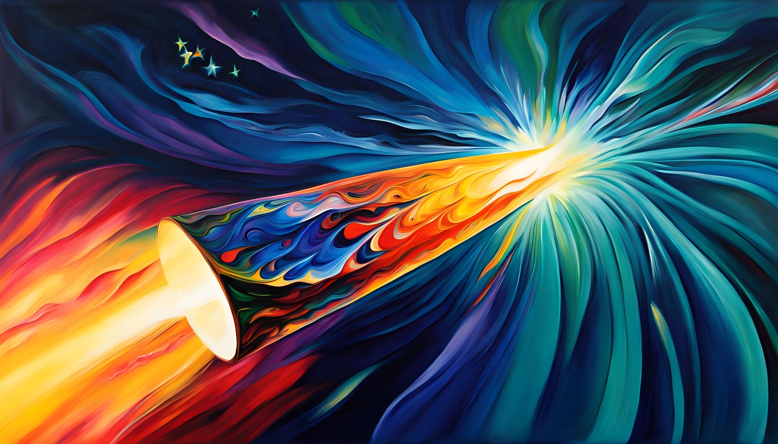 Surreal Cosmic Vortex with Iridescent Hot Spinning Metal Cyl...