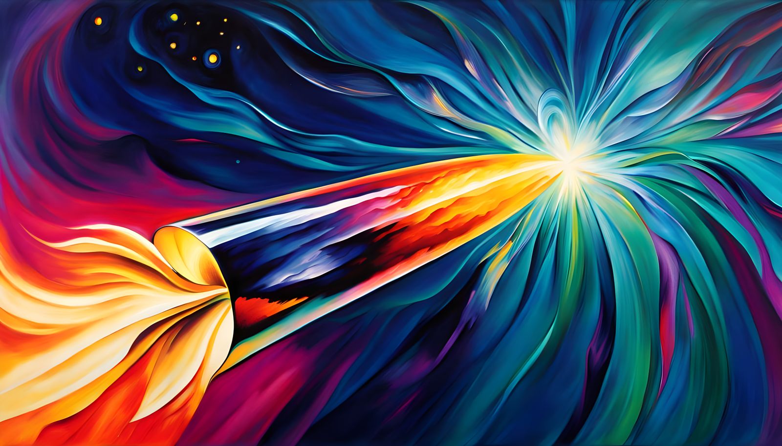 Vibrant Iridescent Vortex in Fiery Motion