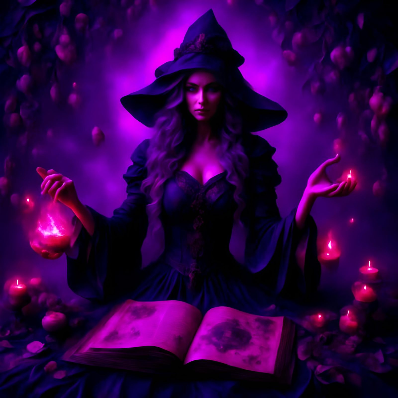Terrifying Witch Conjuring Dark Magic Spell