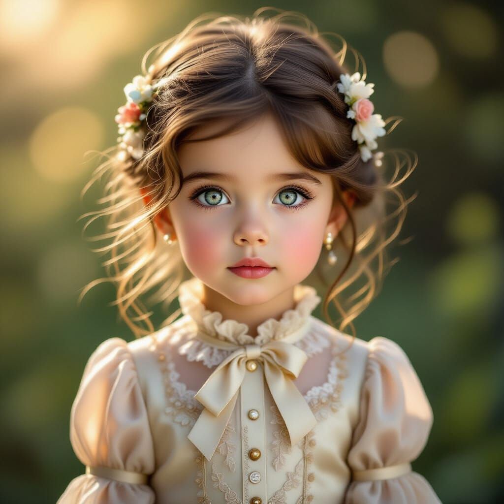 Mystical 4-Year-Old Girl in Elegant Attire