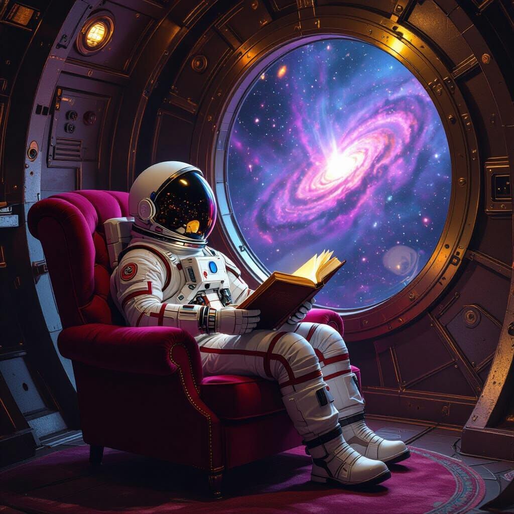 Astronaut Contemplation in Retro-Futuristic Observatory