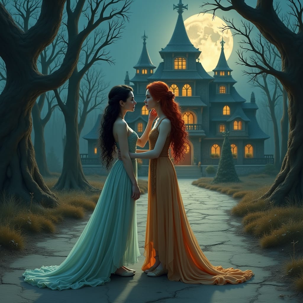 Ethereal Encounter on a Moonlit Road