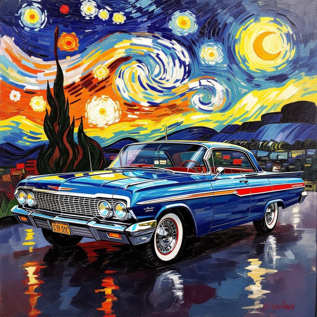 Vibrant 1962 Chevy Impala Chrome Shine in Expressive Impress...
