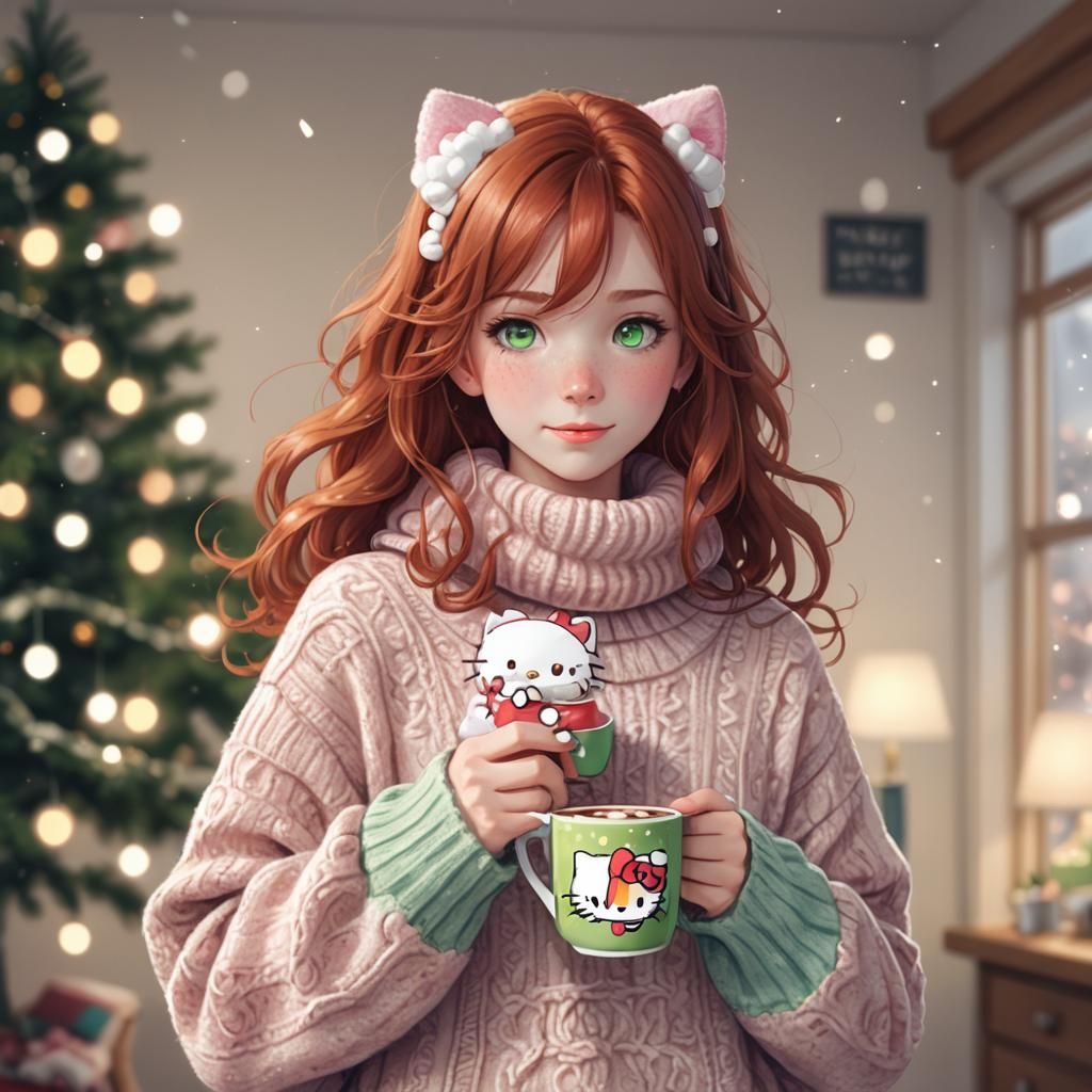 Redhead with Hot Chocolate, Anime Art Style