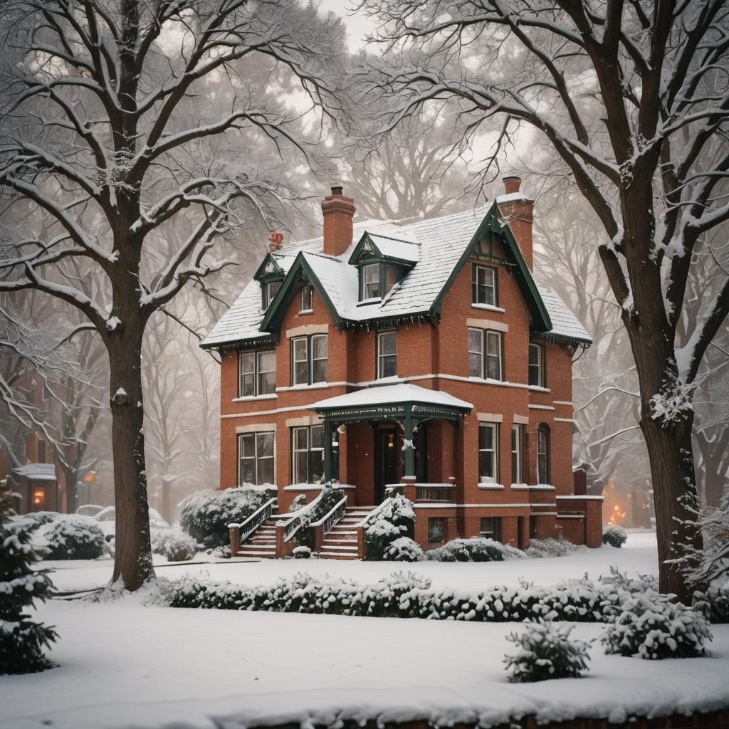 Warm Victorian House Amidst First Snowfall of the Season