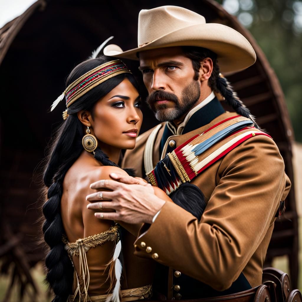 Cowboy and Native American Woman Embrace