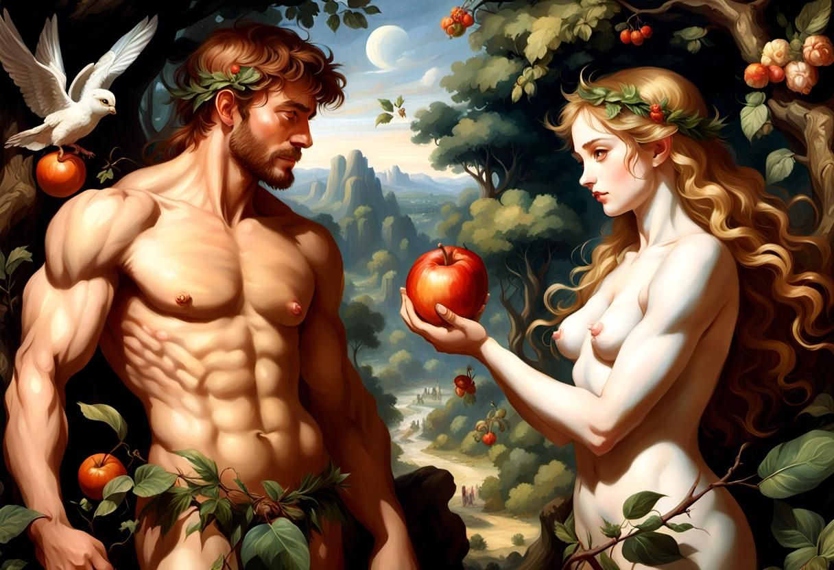 Adam and Eve Inspired by Baroque Era Oil Paintings