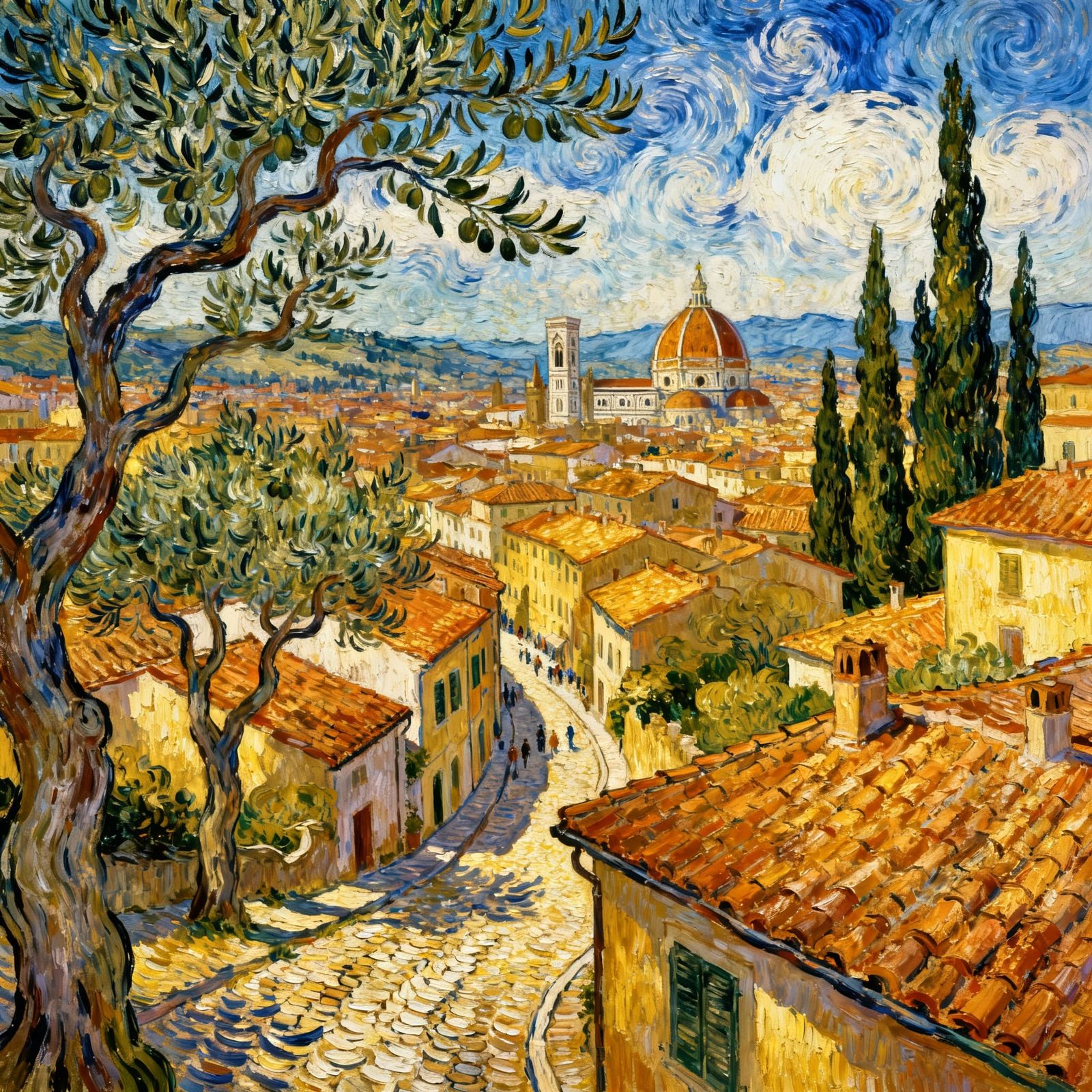 Florence, Italy Landscape in Van Gogh Style