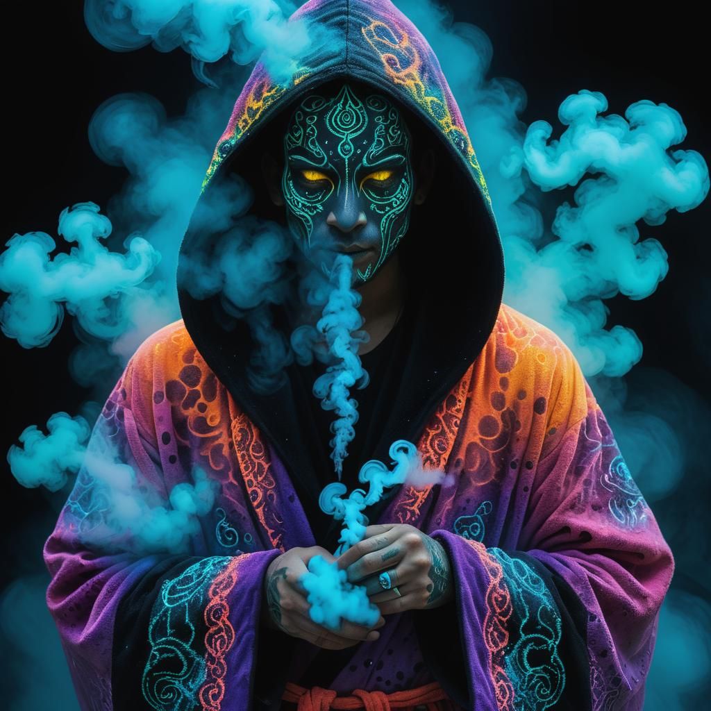 Pointillist Figures Emerge from Colorful Smoke