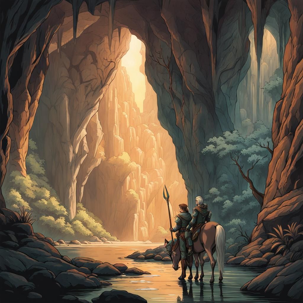 Elf Archer and Pegasus in Majestic Cave