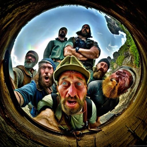 Bearded Mountain Men Selfie in Doré Style