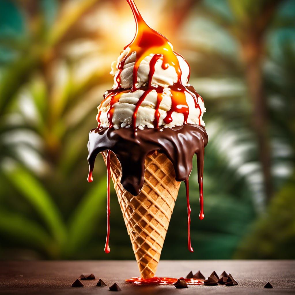 Jungle Ice Cream Cone with Lightning, Hyperrealistic Photo