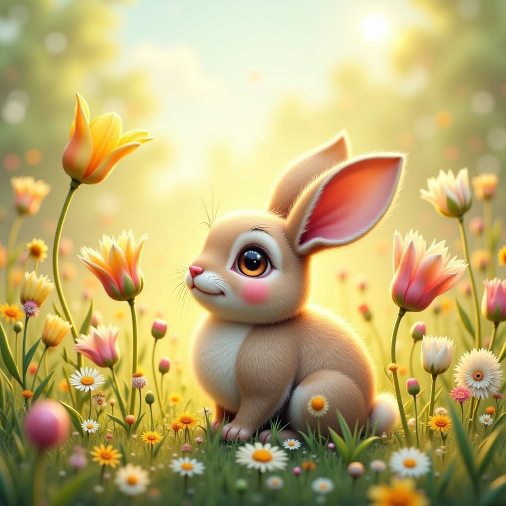 Whimsical Easter Bunny Amidst Blooming Flowers