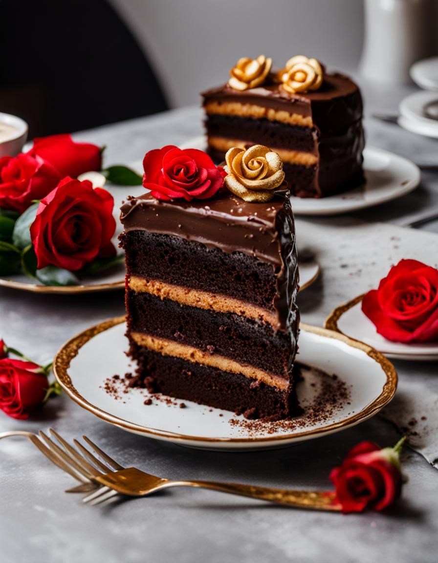 Luxurious Chocolate Cake with Gold and Roses