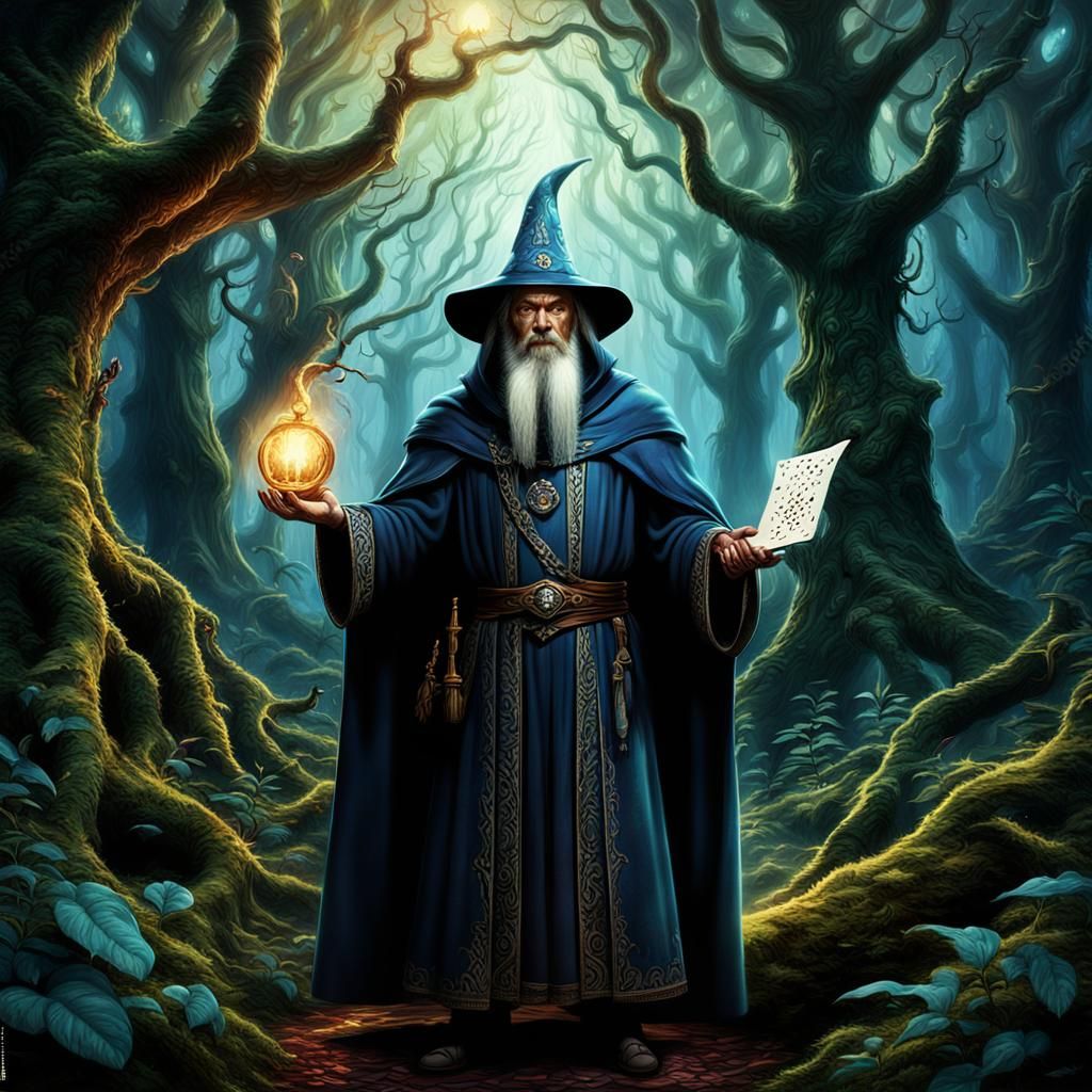Enchanted Forest Sorcerer Card: Digital Matte Painting