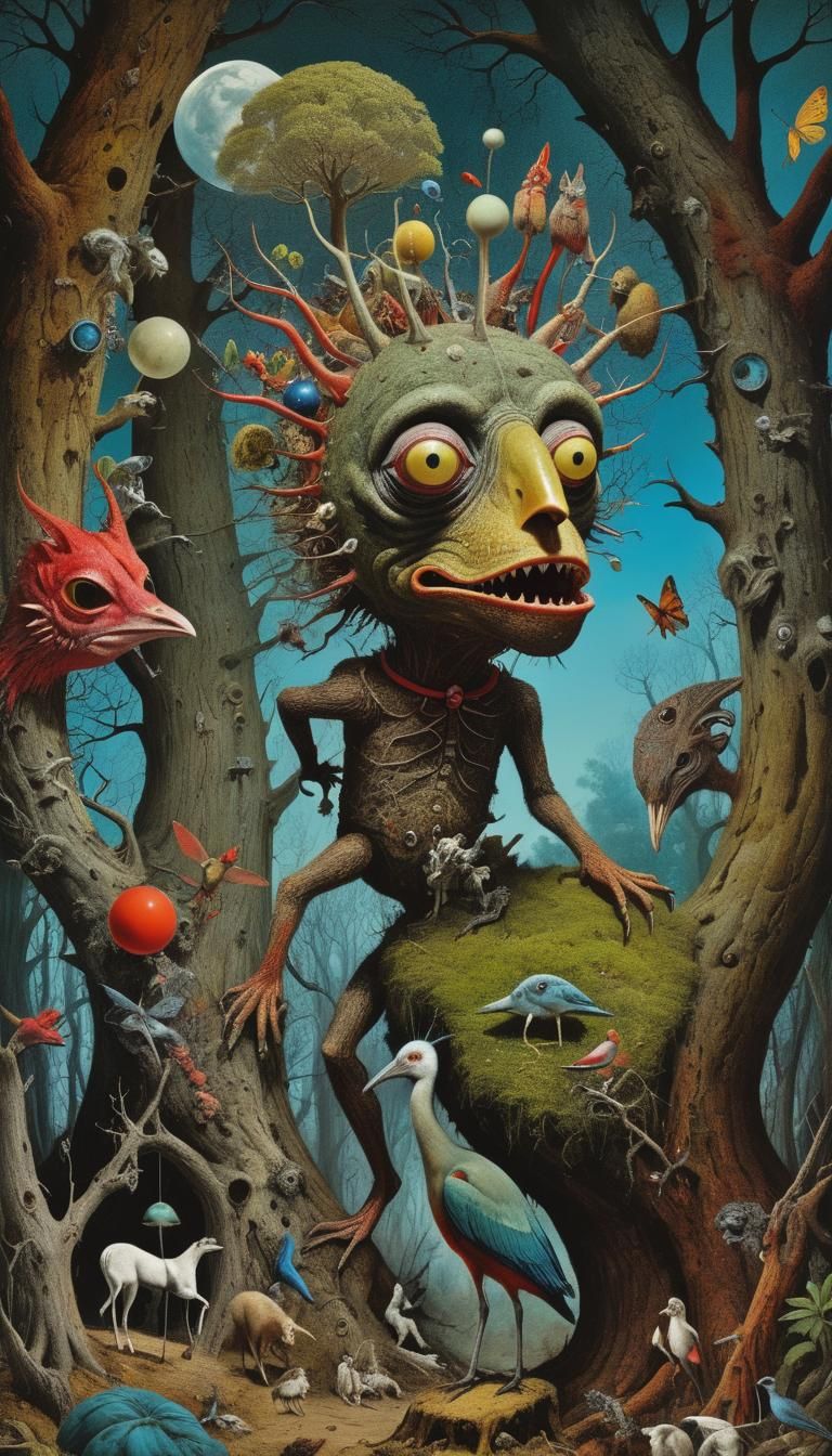 Surreal Rider in Magic Forest Collage