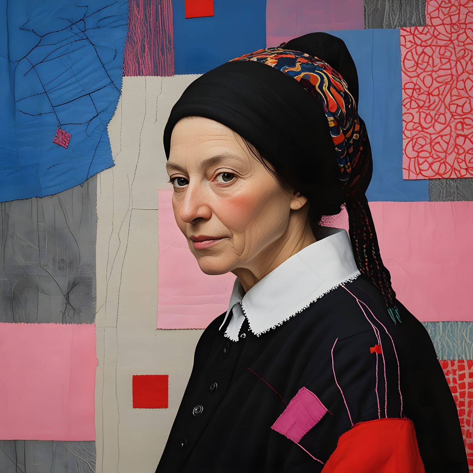 Rembrandt-Inspired Portrait in Vibrant Embroidery