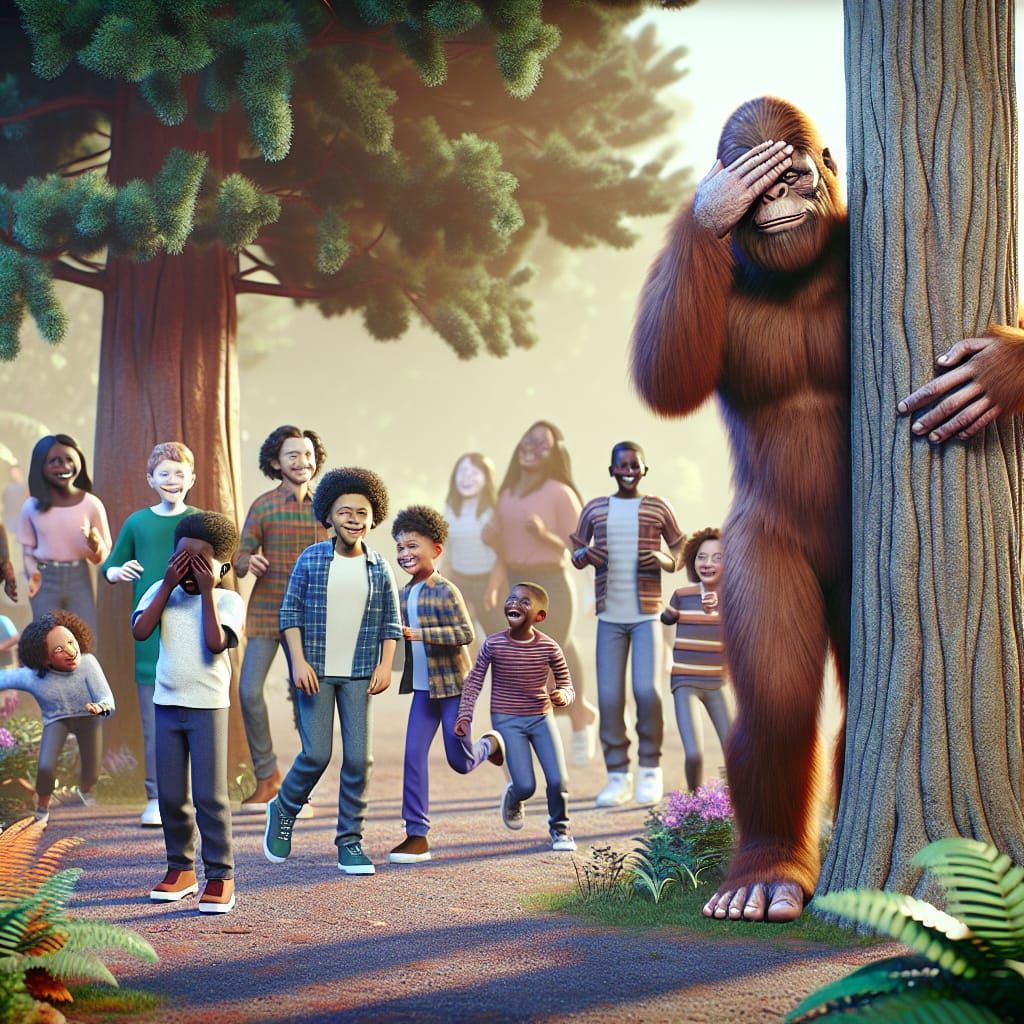 Bigfoot Plays Hide and Seek in a Vibrant Forest
