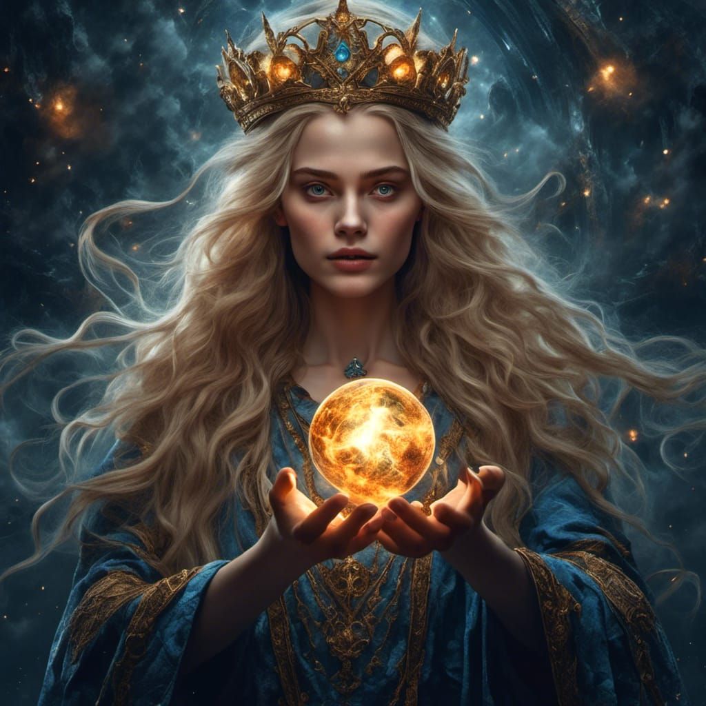 Wizardess Casting Spell with Glowing Orb