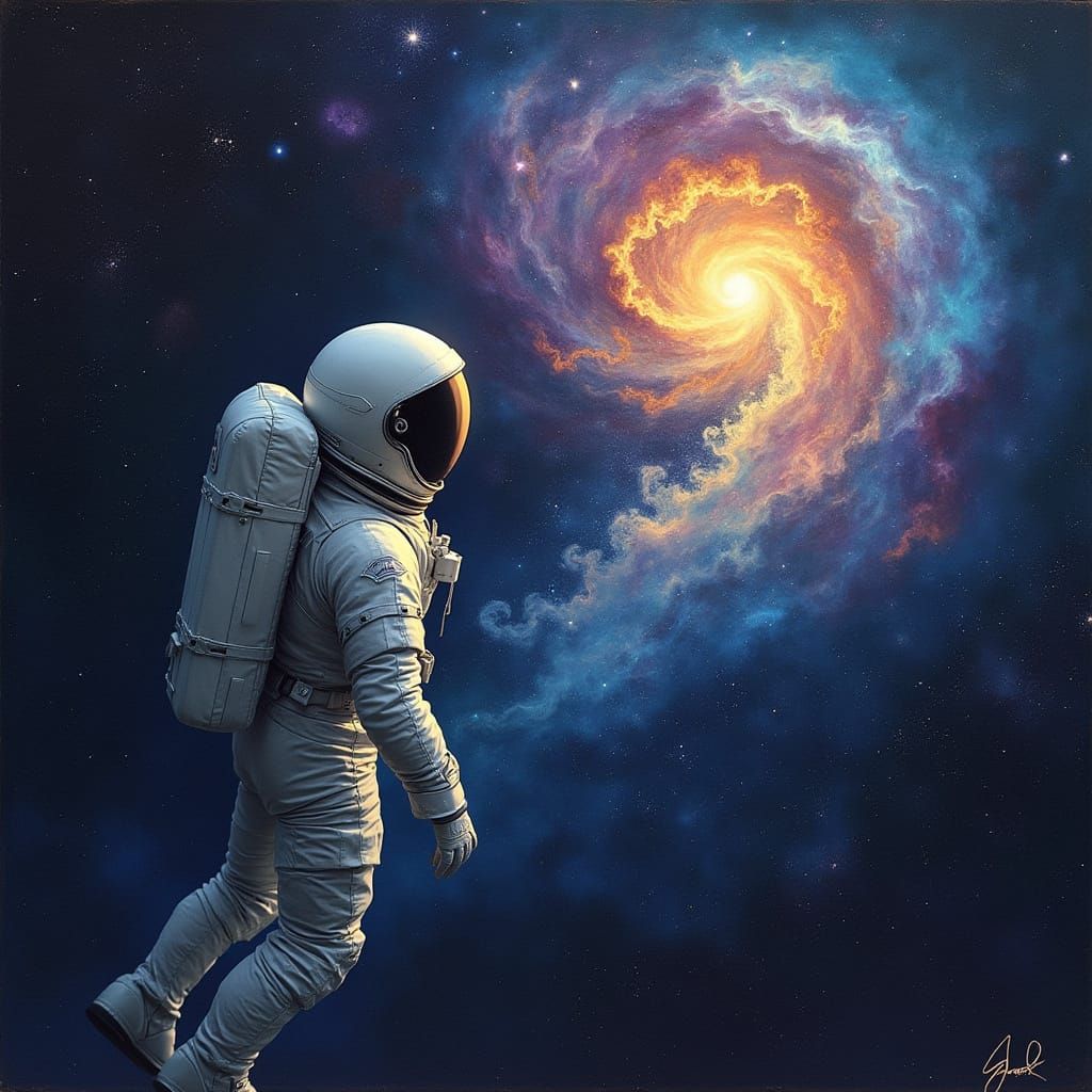 Astronaut Gazing at Cosmic Jellyfish Nebula in Space