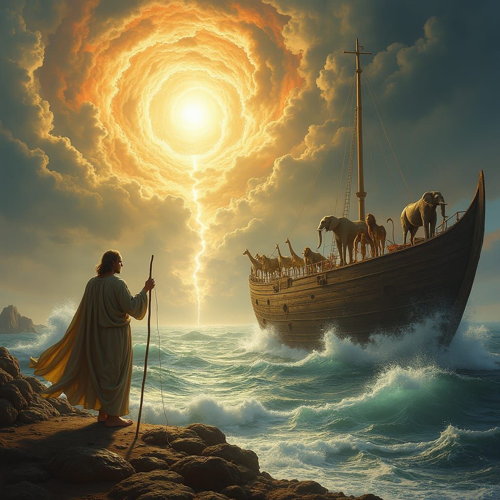 Miraculous Red Sea Parting in Vibrant, Dreamlike Style