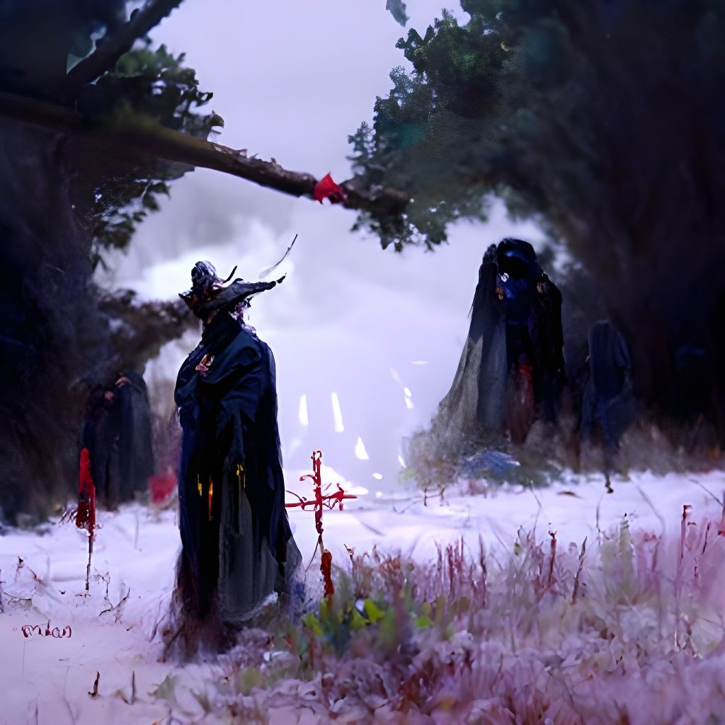 Sinister Midsummer Pagan Ritual in Dark Fantasy Style