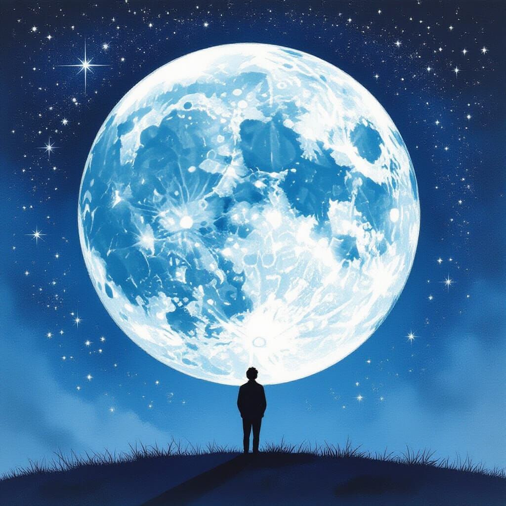 Magical Man in the Moon with Glittering Stars