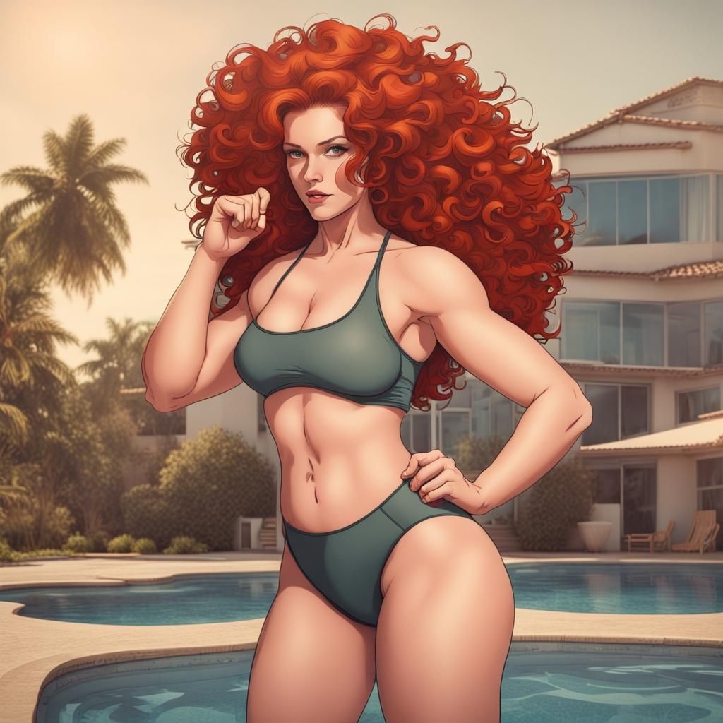 Confident Redhead with Freckles Posing in Swimsuit